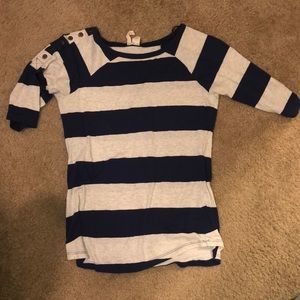 Boat neck striped 3/4 sleeved shirt